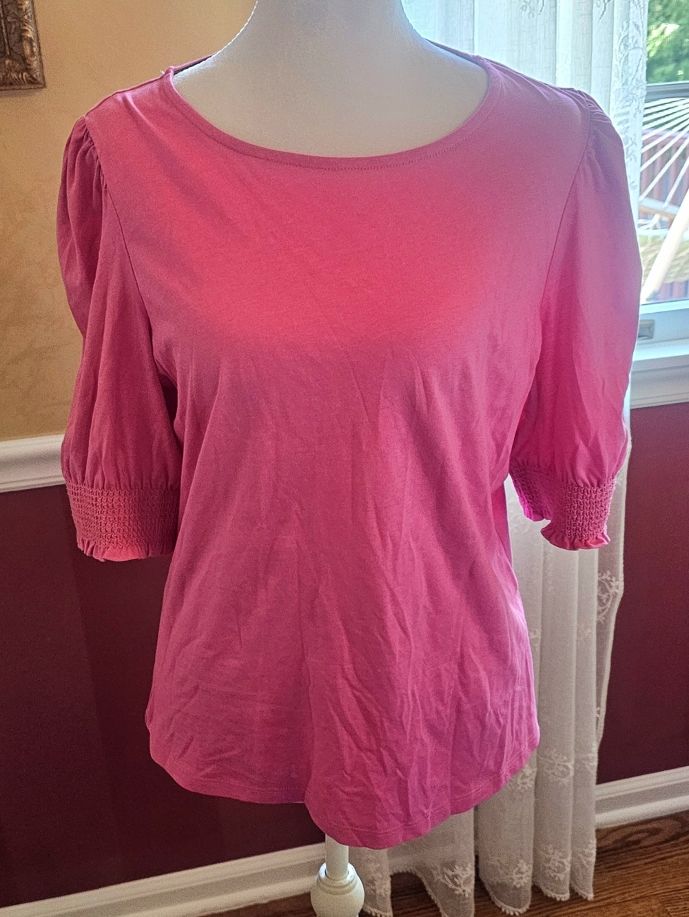 Boden Bright Pink Puff-Sleeve Tee